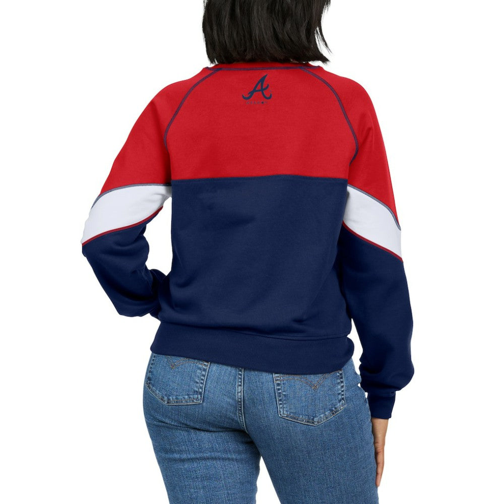 Atlanta Braves WEAR by Erin Andrews Women's Color Block Crew Neck Pullover Sweatshirt - MLB Pullover