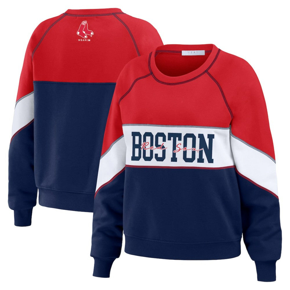 Boston Red Sox WEAR by Erin Andrews Women's Color Block Crew Neck Pullover Sweatshirt - MLB Pullover