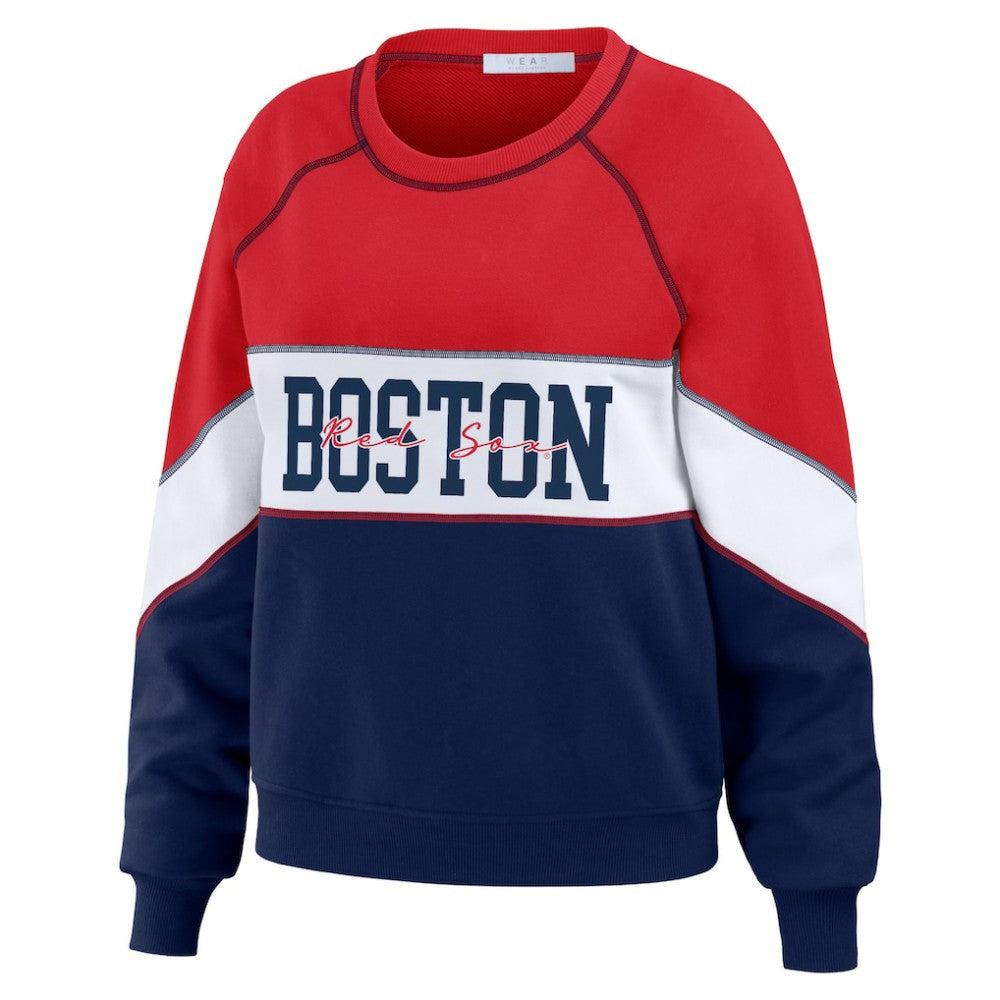Boston Red Sox WEAR by Erin Andrews Women's Color Block Crew Neck Pullover Sweatshirt - MLB Pullover