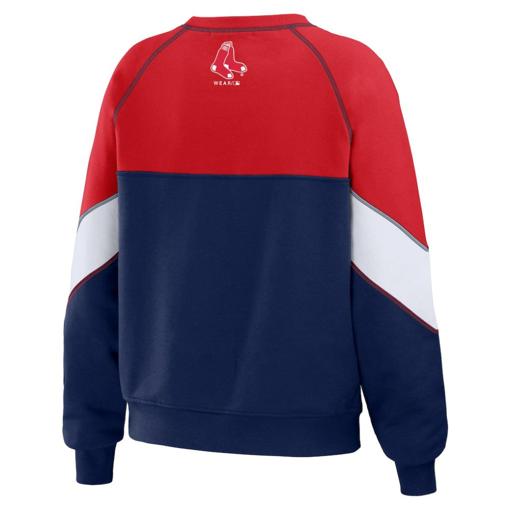 Boston Red Sox WEAR by Erin Andrews Women's Color Block Crew Neck Pullover Sweatshirt - MLB Pullover