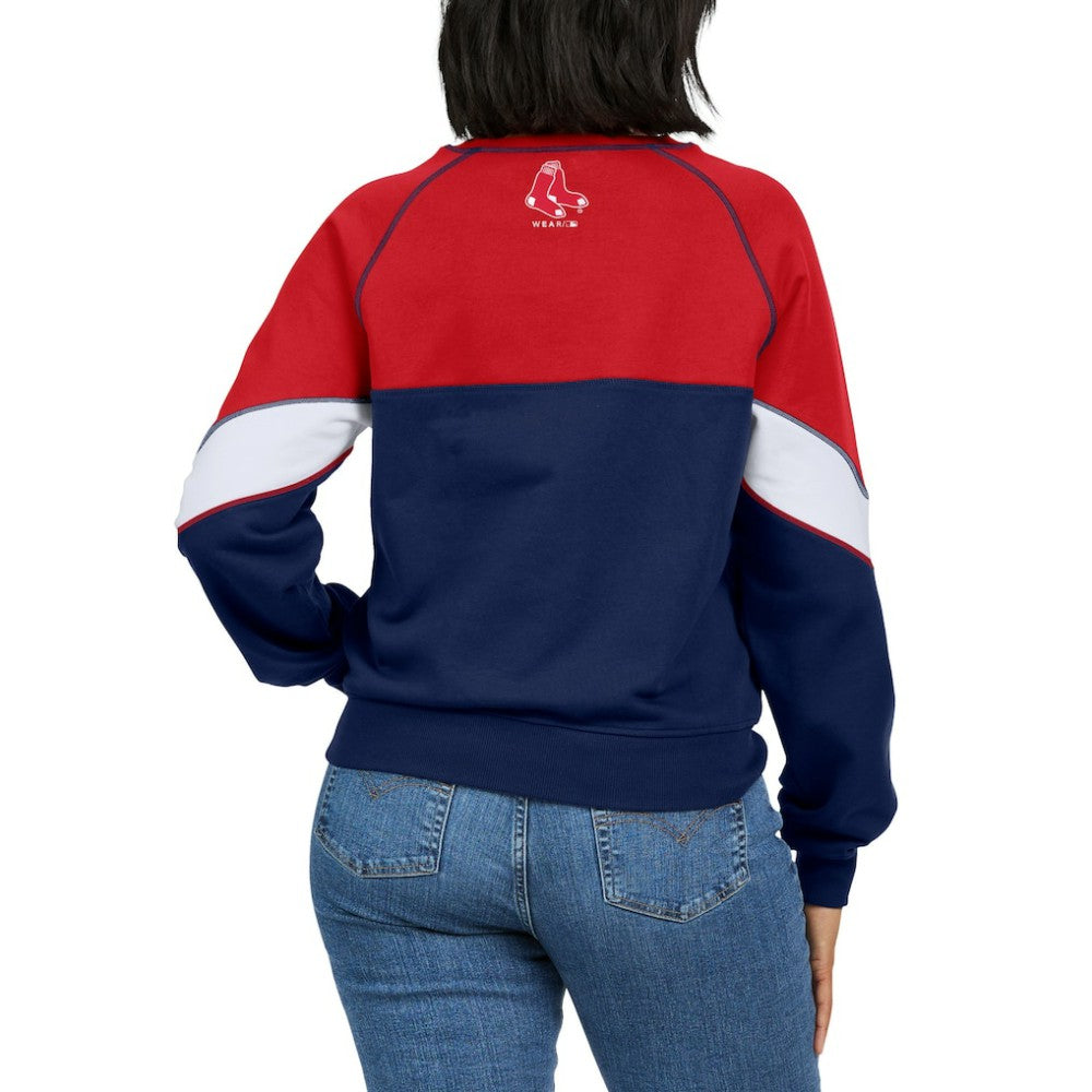 Boston Red Sox WEAR by Erin Andrews Women's Color Block Crew Neck Pullover Sweatshirt - MLB Pullover