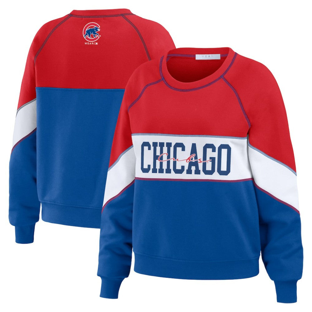 Chicago Cubs WEAR by Erin Andrews Women's Color Block Crew Neck Pullover Sweatshirt - MLB Pullover