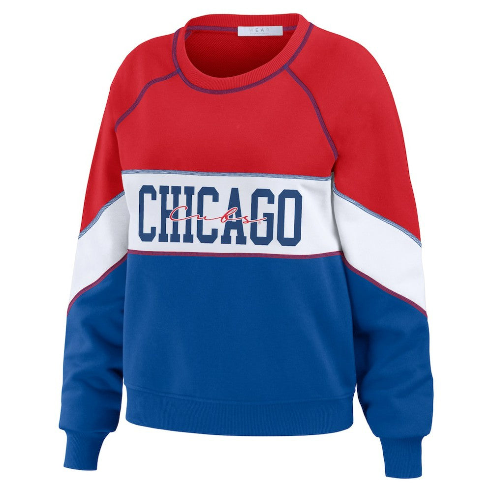 Chicago Cubs WEAR by Erin Andrews Women's Color Block Crew Neck Pullover Sweatshirt - MLB Pullover