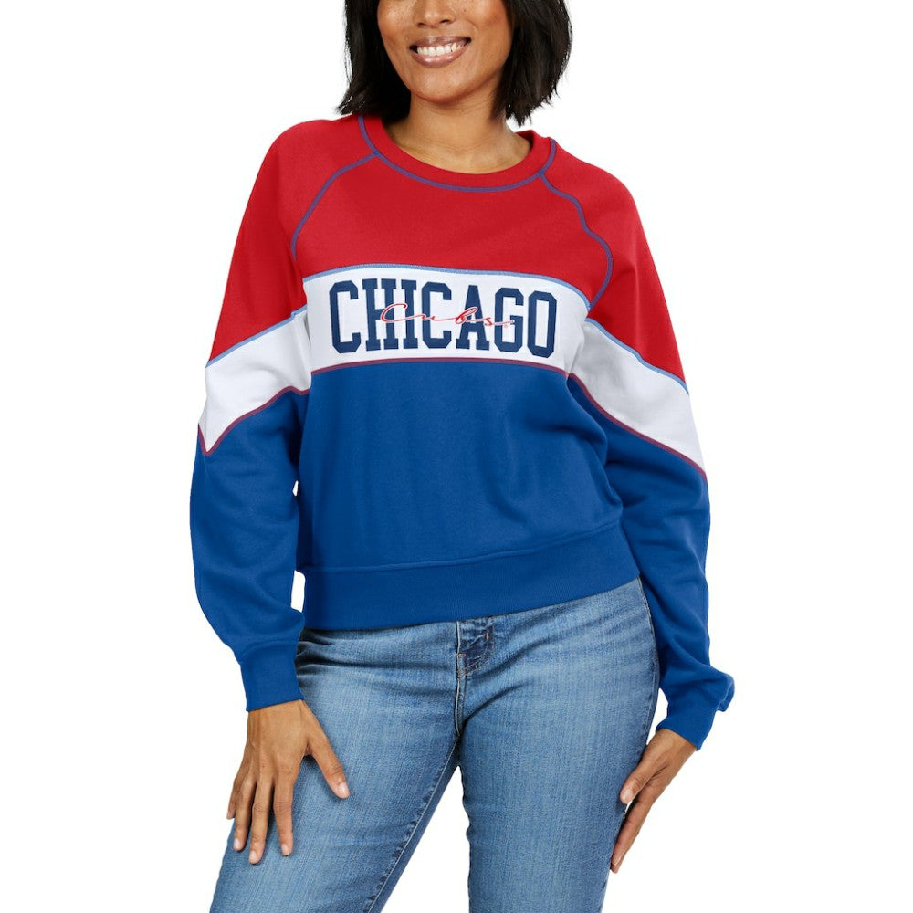 Chicago Cubs WEAR by Erin Andrews Women's Color Block Crew Neck Pullover Sweatshirt - MLB Pullover