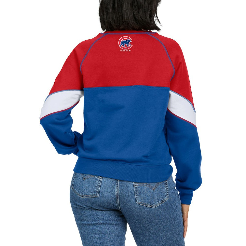 Chicago Cubs WEAR by Erin Andrews Women's Color Block Crew Neck Pullover Sweatshirt - MLB Pullover