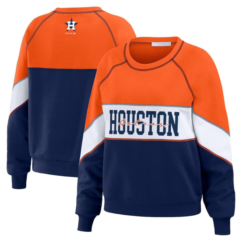 Houston Astros WEAR by Erin Andrews Women's Color Block Crew Neck Pullover Sweatshirt - MLB Pullover