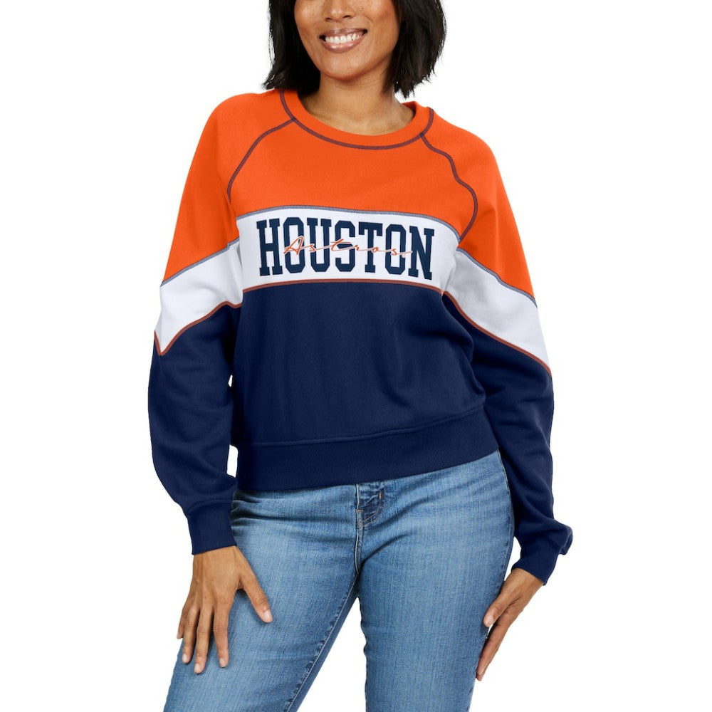 Houston Astros WEAR by Erin Andrews Women's Color Block Crew Neck Pullover Sweatshirt - MLB Pullover