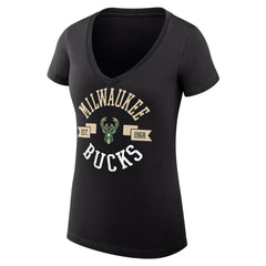 Black Milwaukee Bucks G-III 4Her by Carl Banks Women's Super-Slim Fit Lightweight Large City Logo V-Neck T-Shirt | NBA