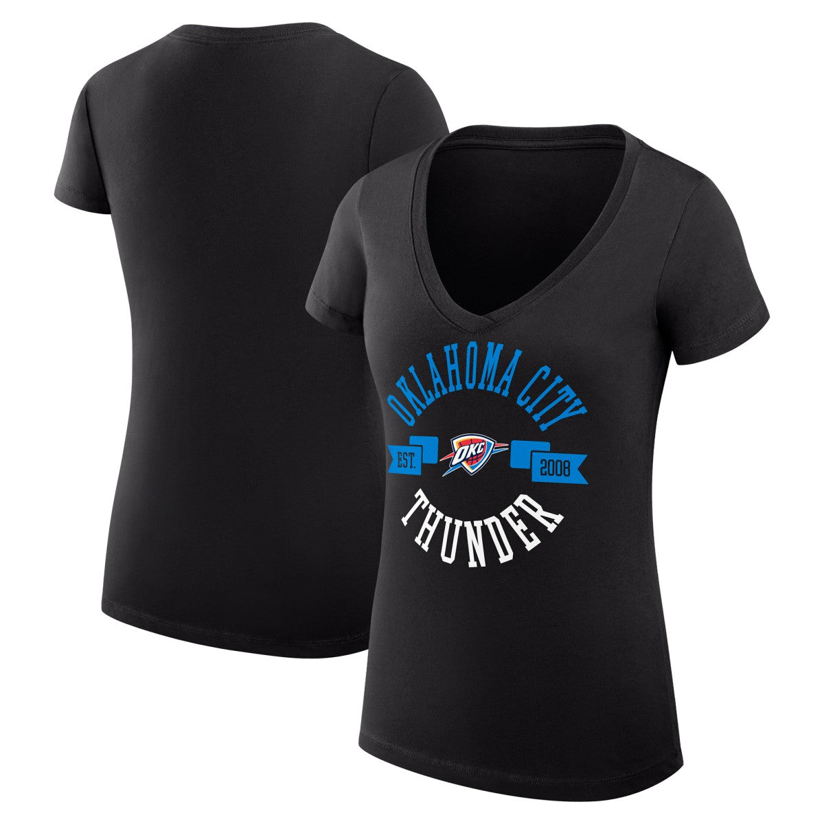 Black Oklahoma City Thunder G-III 4Her by Carl Banks Women's Super-Slim Fit Lightweight Large City Logo V-Neck T-Shirt | NBA