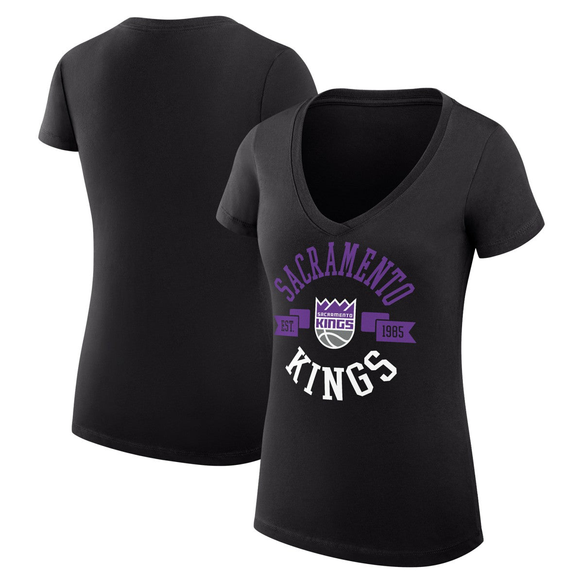 Black Sacramento Kings G-III 4Her by Carl Banks Women's Super-Slim Fit Lightweight Large City Logo V-Neck T-Shirt | NBA