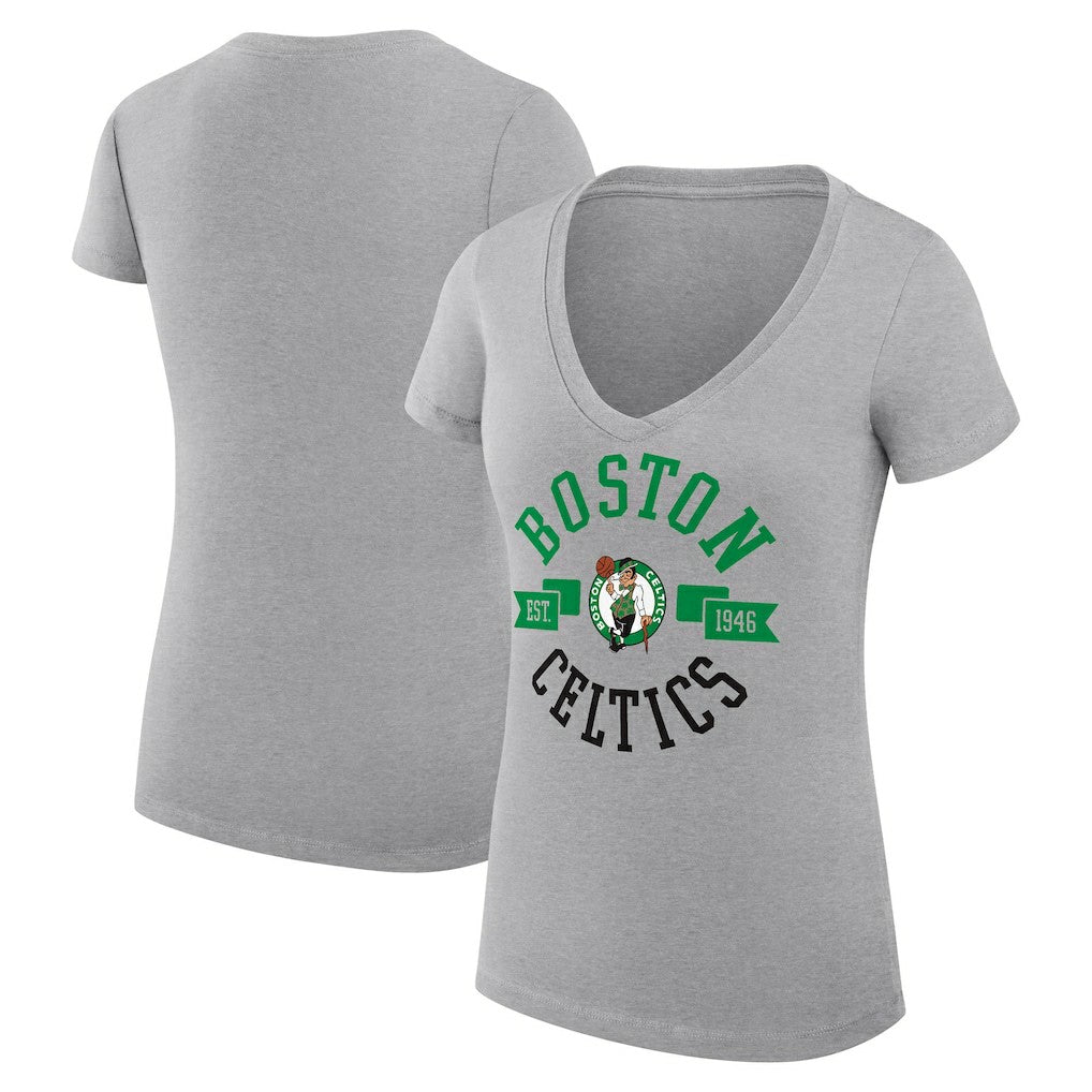 Heather Gray Boston Celtics G-III 4Her by Carl Banks Women's Super-Slim Fit Lightweight Large City Logo V-Neck T-Shirt | NBA