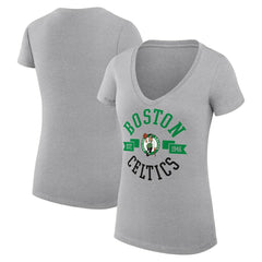 Heather Gray Boston Celtics G-III 4Her by Carl Banks Women's Super-Slim Fit Lightweight Large City Logo V-Neck T-Shirt | NBA