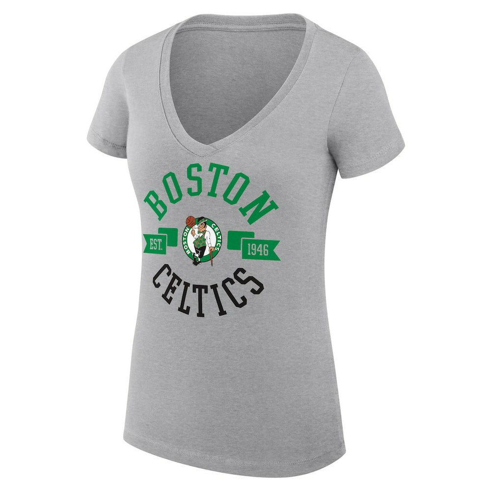 Heather Gray Boston Celtics G-III 4Her by Carl Banks Women's Super-Slim Fit Lightweight Large City Logo V-Neck T-Shirt | NBA