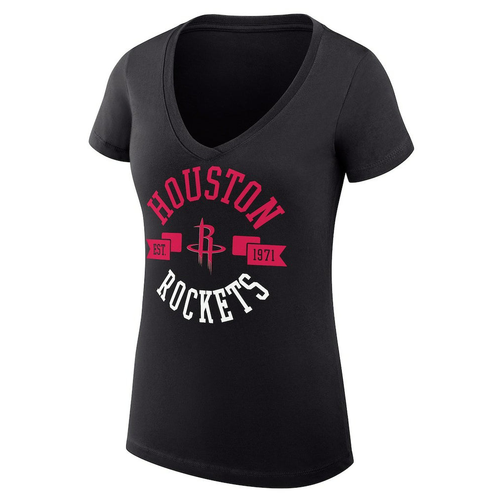 Black Houston Rockets G-III 4Her by Carl Banks Women's Super-Slim Fit Lightweight Large City Logo V-Neck T-Shirt | NBA
