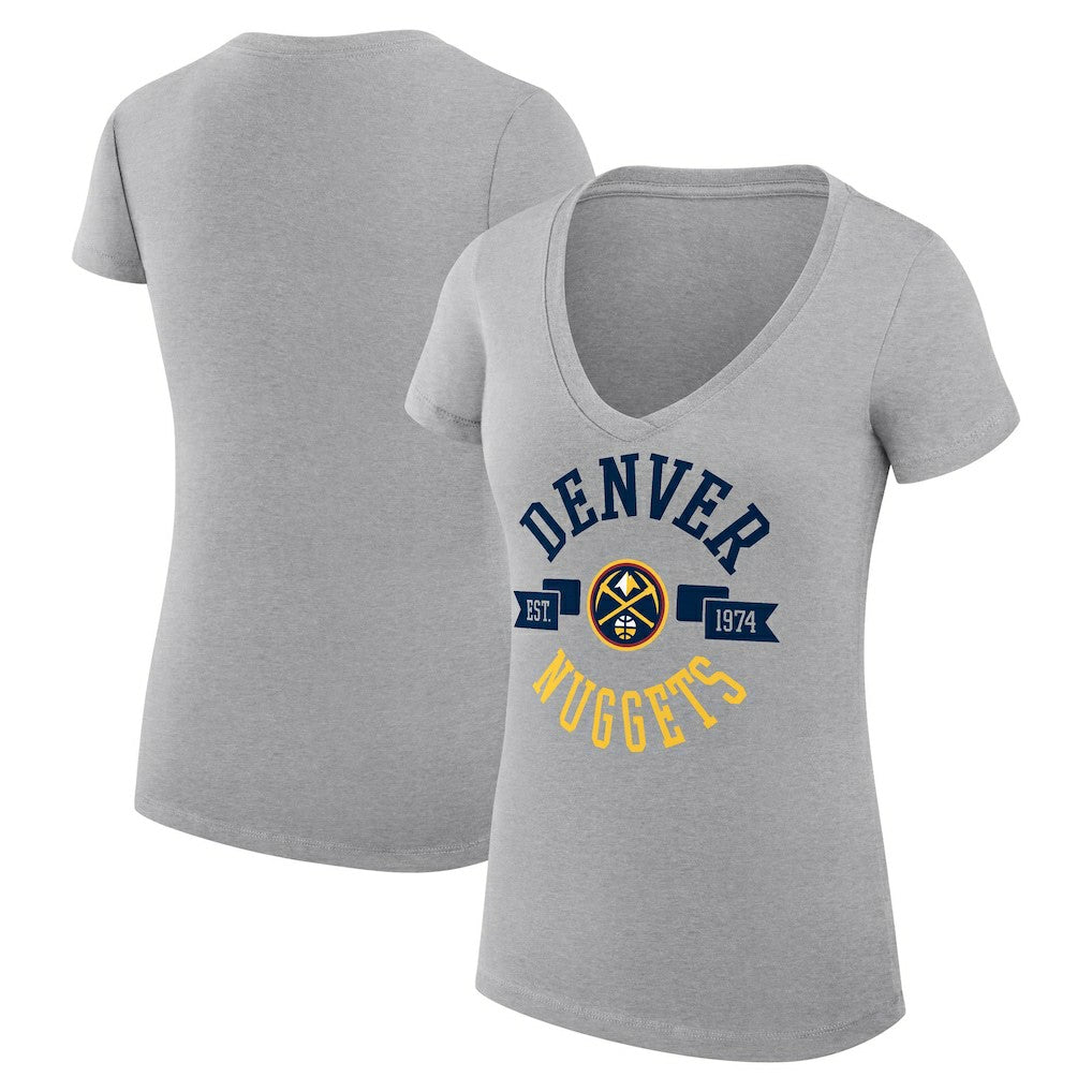 Heather Gray Denver Nuggets G-III 4Her by Carl Banks Women's Super-Slim Fit Lightweight Large City Logo V-Neck T-Shirt sale | NBA