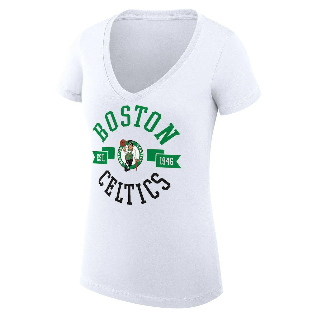 White Boston Celtics G-III 4Her by Carl Banks Women's Super-Slim Fit Lightweight Large City Logo V-Neck T-Shirt | NBA