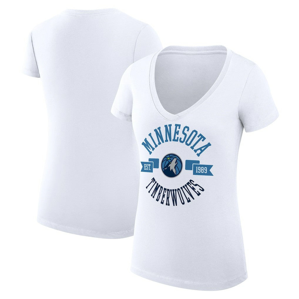 White Minnesota Timberwolves G-III 4Her by Carl Banks Women's Super-Slim Fit Lightweight Large City Logo V-Neck T-Shirt | NBA