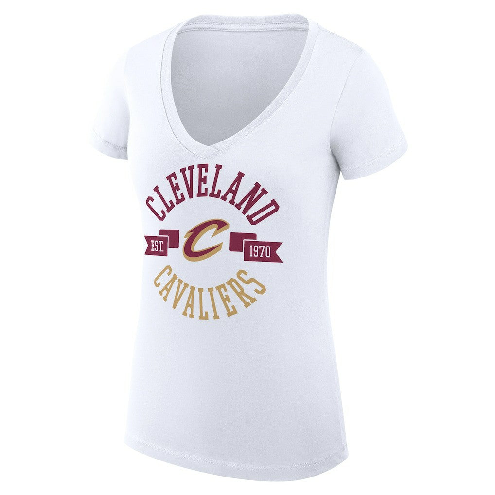 White Cleveland Cavaliers G-III 4Her by Carl Banks Women's Super-Slim Fit Lightweight Large City Logo V-Neck T-Shirt sale | NBA