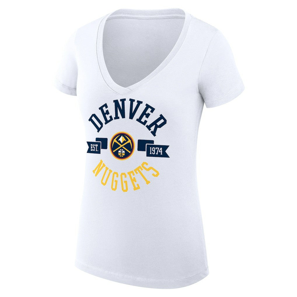 White Denver Nuggets G-III 4Her by Carl Banks Women's Super-Slim Fit Lightweight Large City Logo V-Neck T-Shirt sale | NBA