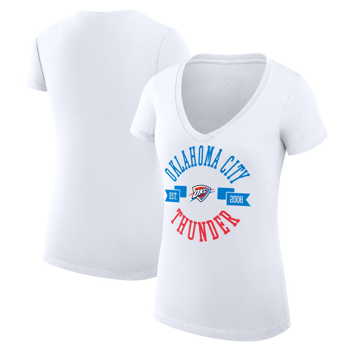 White Oklahoma City Thunder G-III 4Her by Carl Banks Women's Super-Slim Fit Lightweight Large City Logo V-Neck T-Shirt | NBA