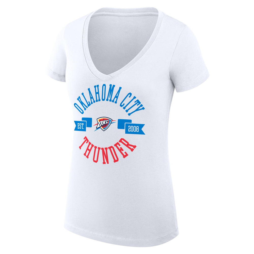 White Oklahoma City Thunder G-III 4Her by Carl Banks Women's Super-Slim Fit Lightweight Large City Logo V-Neck T-Shirt | NBA