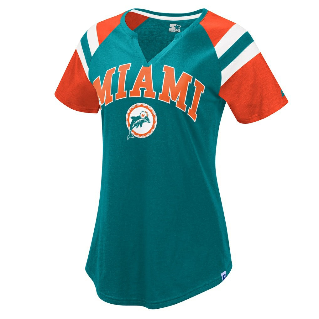 Miami Dolphins Starter Women's Game On Notch Neck Raglan T-Shirt | NFL Sale