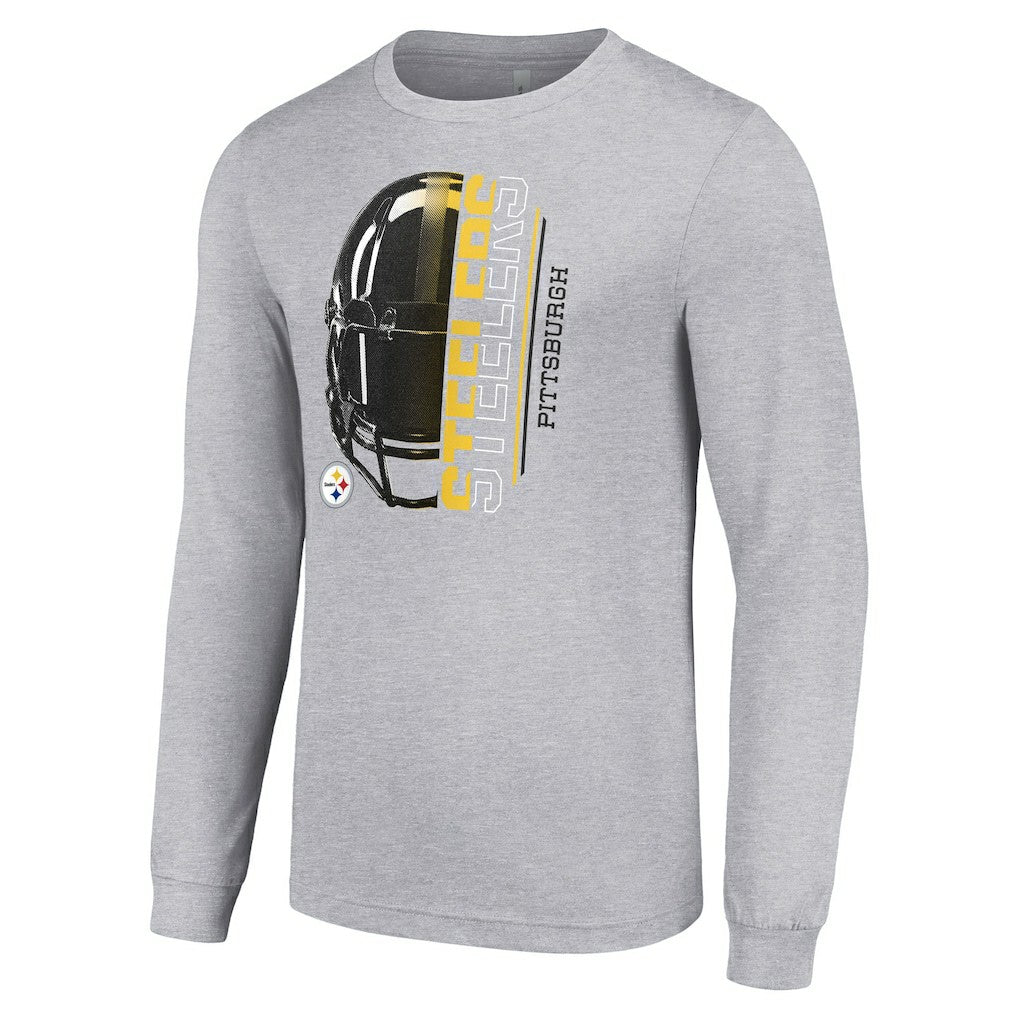 Pittsburgh Steelers Starter Half Helmet Logo Long Sleeve Heathered T-Shirt | NFL Hot