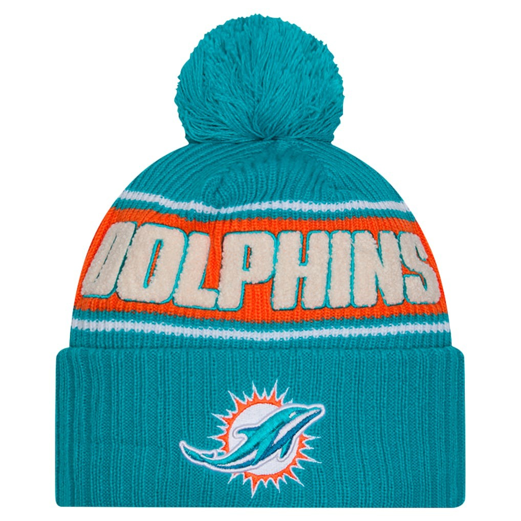 Miami Dolphins 2024 Sideline Cuffed Knit Hat with Pom | NFL New