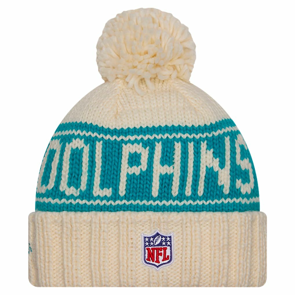 Miami Dolphins Women's 2024 Sideline Cuffed Knit Hat with Pom | NFL Sale