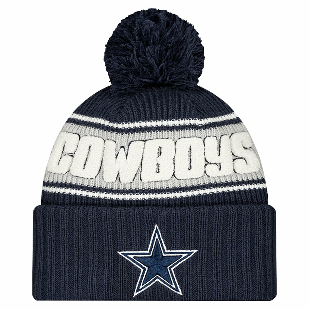 Dallas Cowboys Youth 2024/25 Sideline Cuffed Knit Hat with Pom | NFL Outlet
