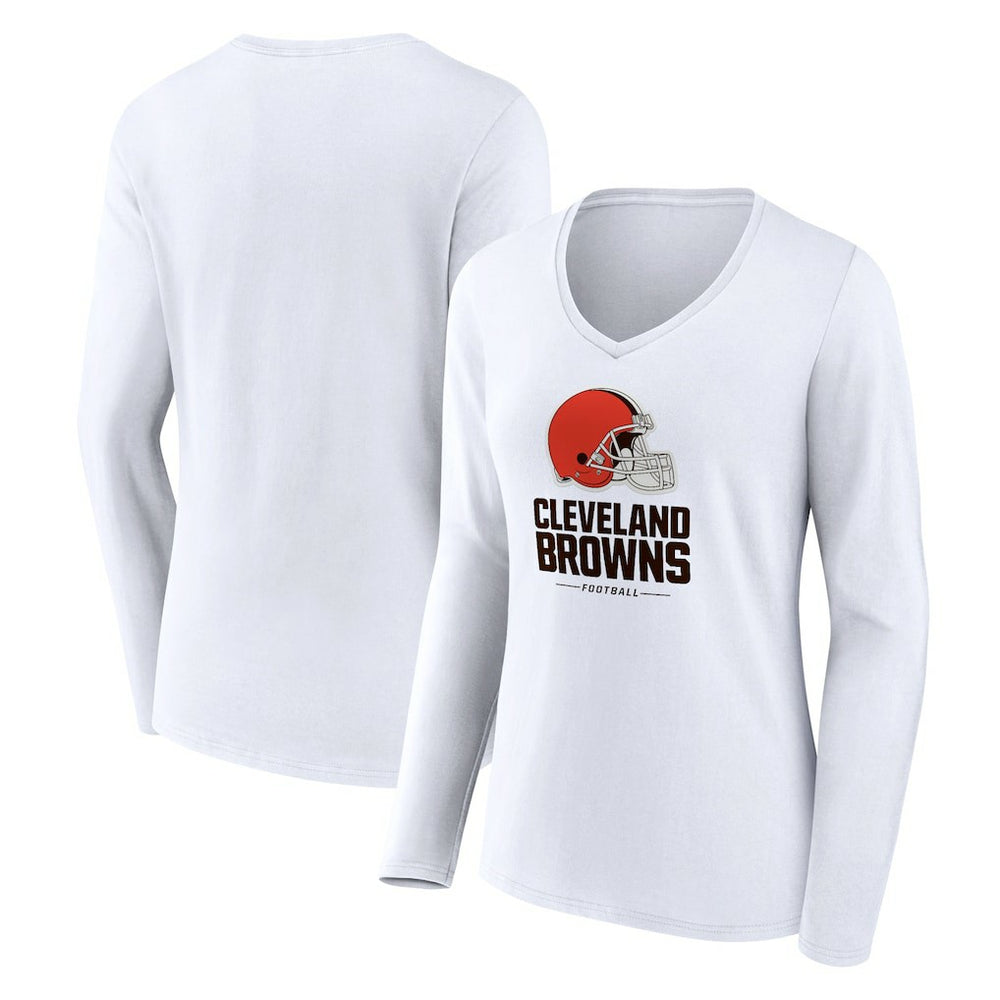 Cleveland Browns Women's Team Lockup Long Sleeve V-Neck T-Shirt | NFL Discount