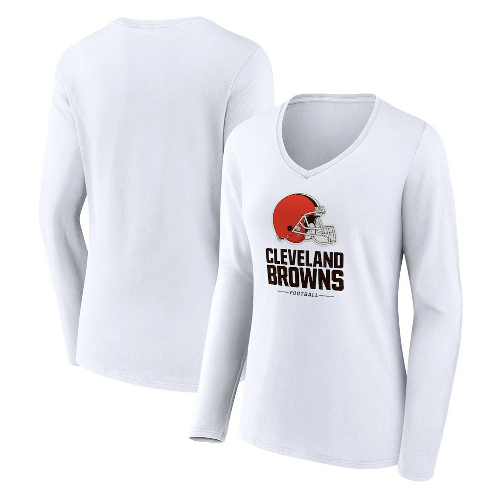 Cleveland Browns Women's Team Lockup Long Sleeve V-Neck T-Shirt | NFL Discount