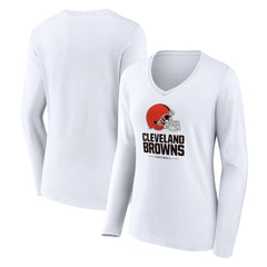 Cleveland Browns Women's Team Lockup Long Sleeve V-Neck T-Shirt | NFL Discount