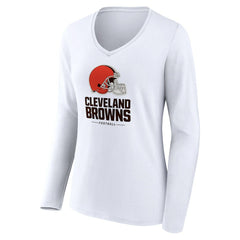 Cleveland Browns Women's Team Lockup Long Sleeve V-Neck T-Shirt | NFL Discount