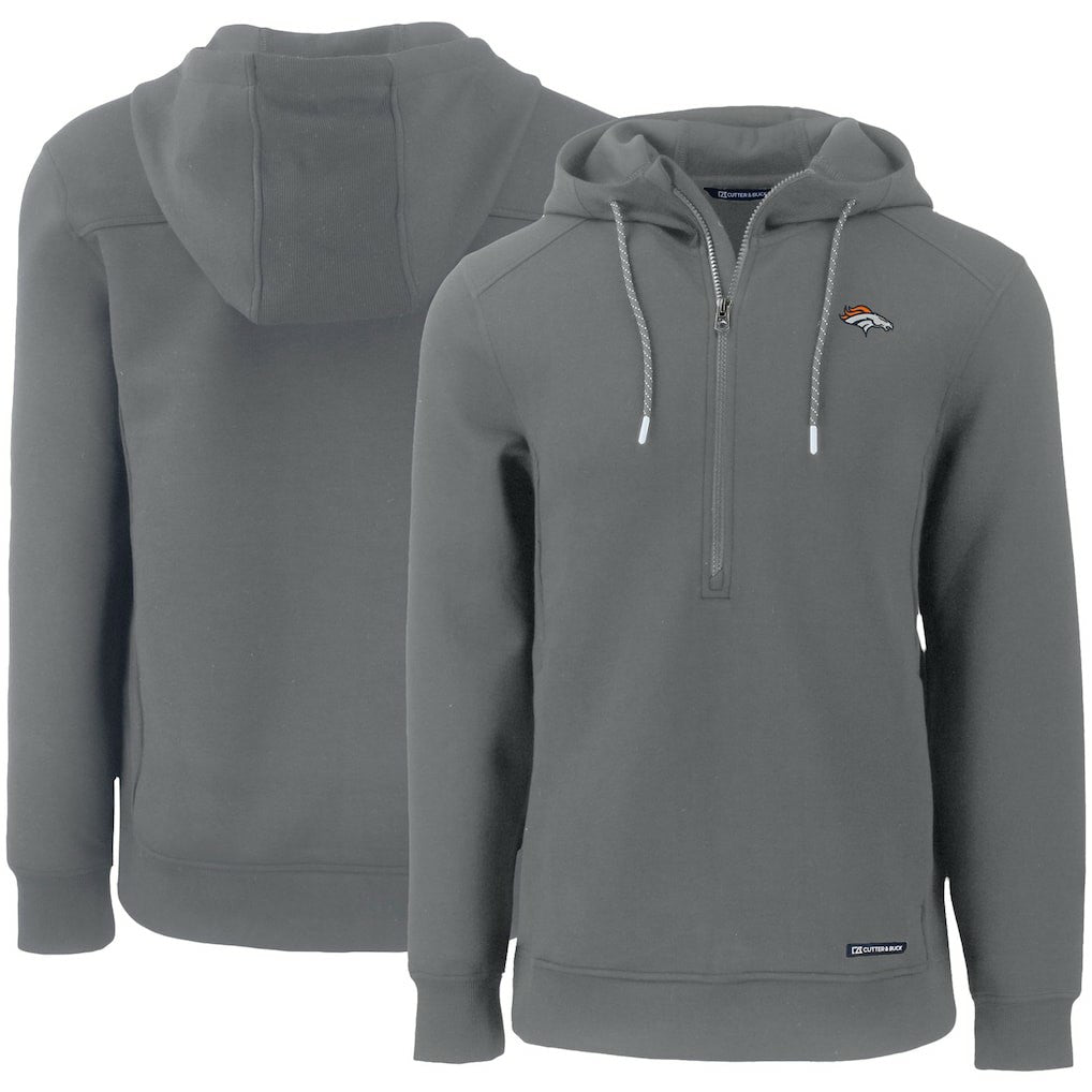 Denver Broncos Cutter & Buck Primary Mark Roam Eco Recycled Half-Zip Pullover Hoodie | NFL Outlet
