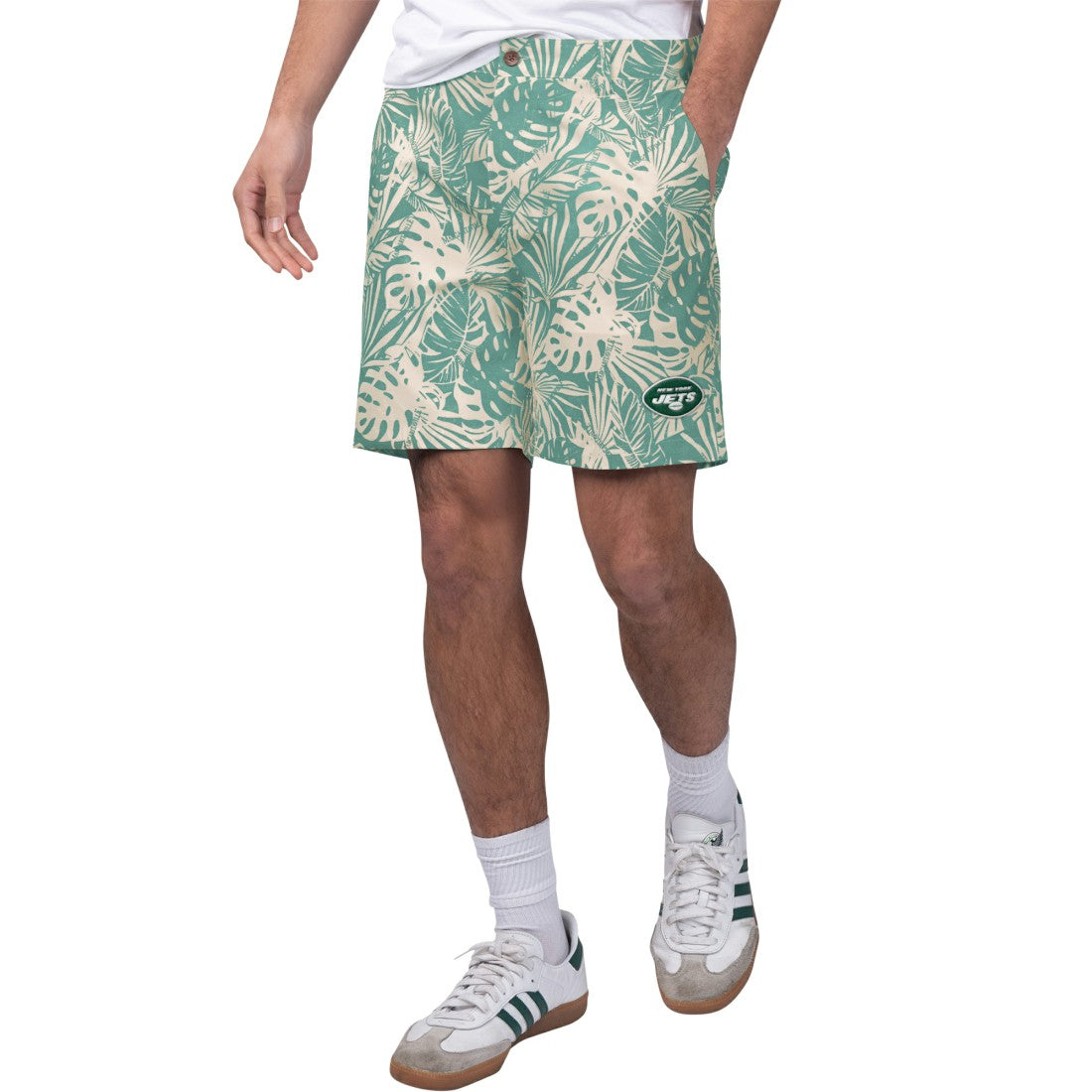New York Jets Margaritaville Sandwashed Monstera Print Amphib Shorts | NFL On sale