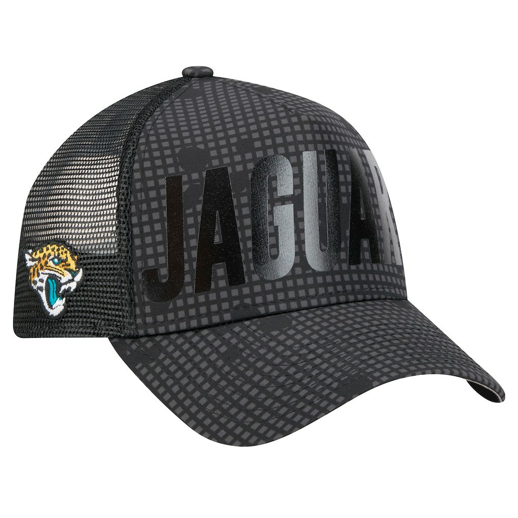 Jacksonville Jaguars Midnight Ink Tonal Text A-Frame Trucker 9FORTY Adjustable Hat | NFL US