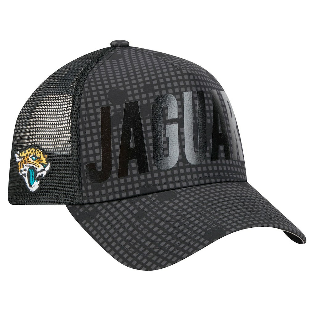 Jacksonville Jaguars Midnight Ink Tonal Text A-Frame Trucker 9FORTY Adjustable Hat | NFL US