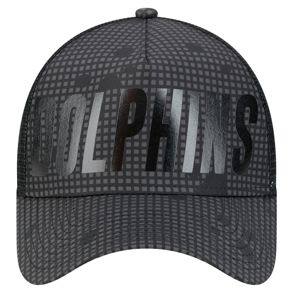 Miami Dolphins Midnight Ink Tonal Text A-Frame Trucker 9FORTY Adjustable Hat | NFL Online