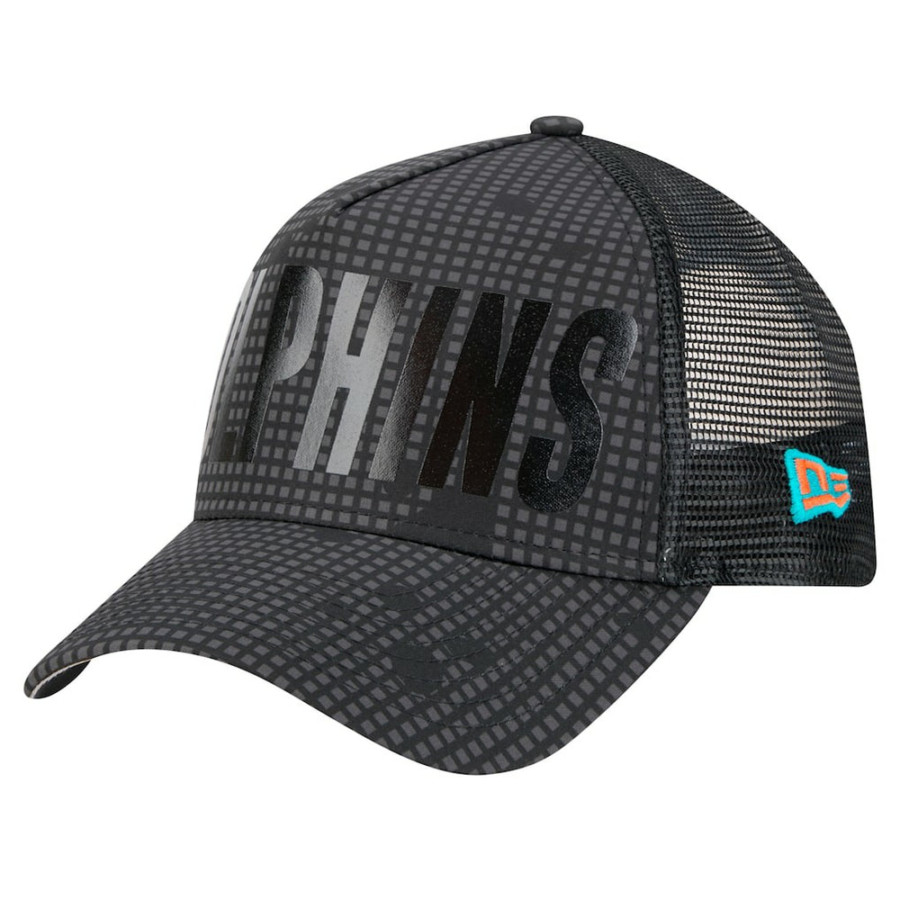 Miami Dolphins Midnight Ink Tonal Text A-Frame Trucker 9FORTY Adjustable Hat | NFL Online