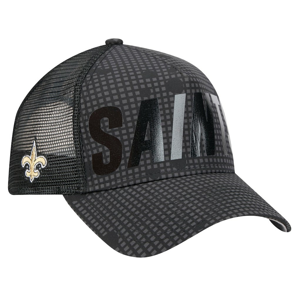 New Orleans Saints Midnight Ink Tonal Text A-Frame Trucker 9FORTY Adjustable Hat | NFL Discount