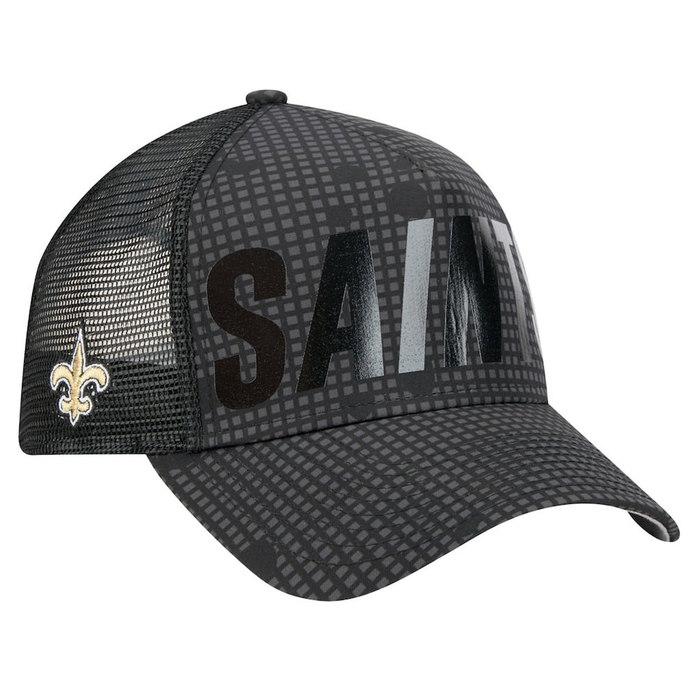 New Orleans Saints Midnight Ink Tonal Text A-Frame Trucker 9FORTY Adjustable Hat | NFL Discount