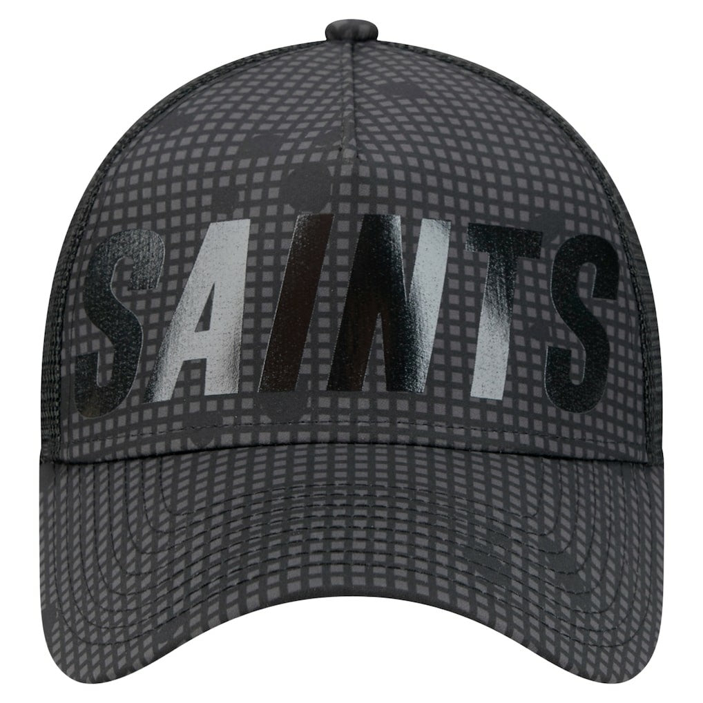 New Orleans Saints Midnight Ink Tonal Text A-Frame Trucker 9FORTY Adjustable Hat | NFL Discount