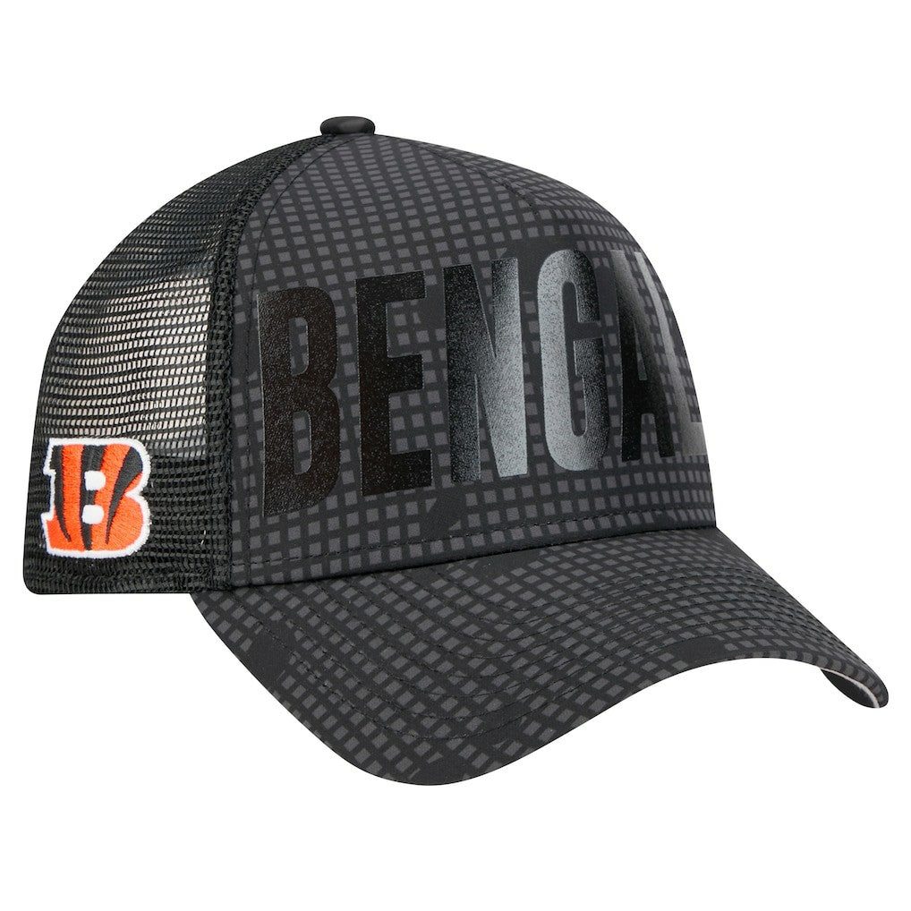 Cincinnati Bengals Midnight Ink Tonal Text A-Frame Trucker 9FORTY Adjustable Hat | NFL Near me