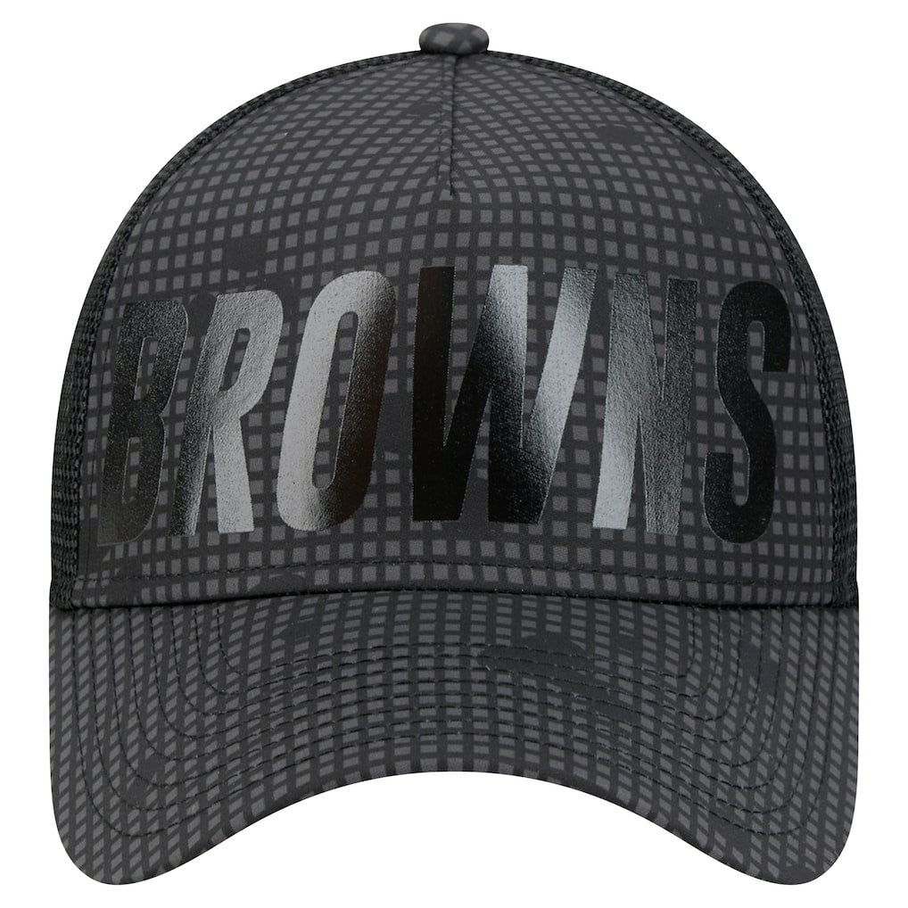 Cleveland Browns Throwback Midnight Ink Tonal Text A-Frame Trucker 9FORTY Adjustable Hat | NFL Near me