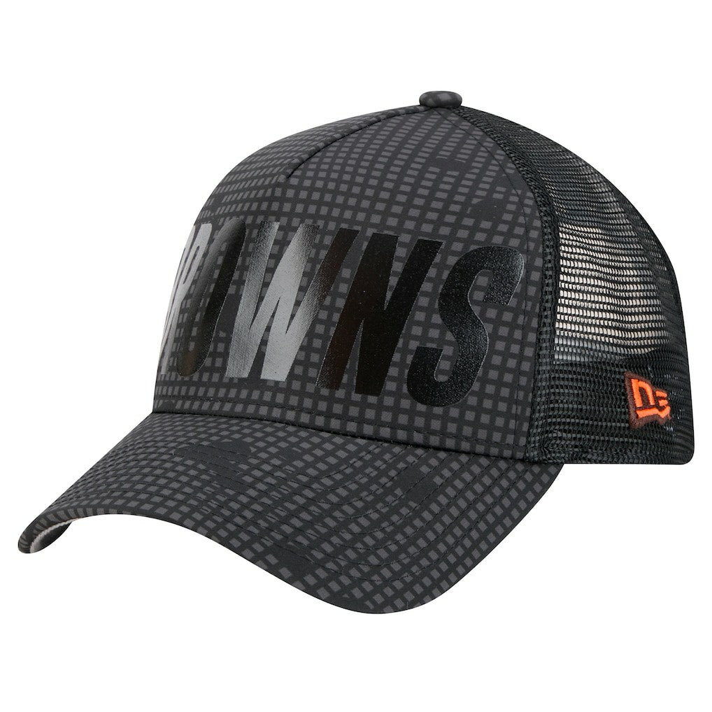 Cleveland Browns Throwback Midnight Ink Tonal Text A-Frame Trucker 9FORTY Adjustable Hat | NFL Near me