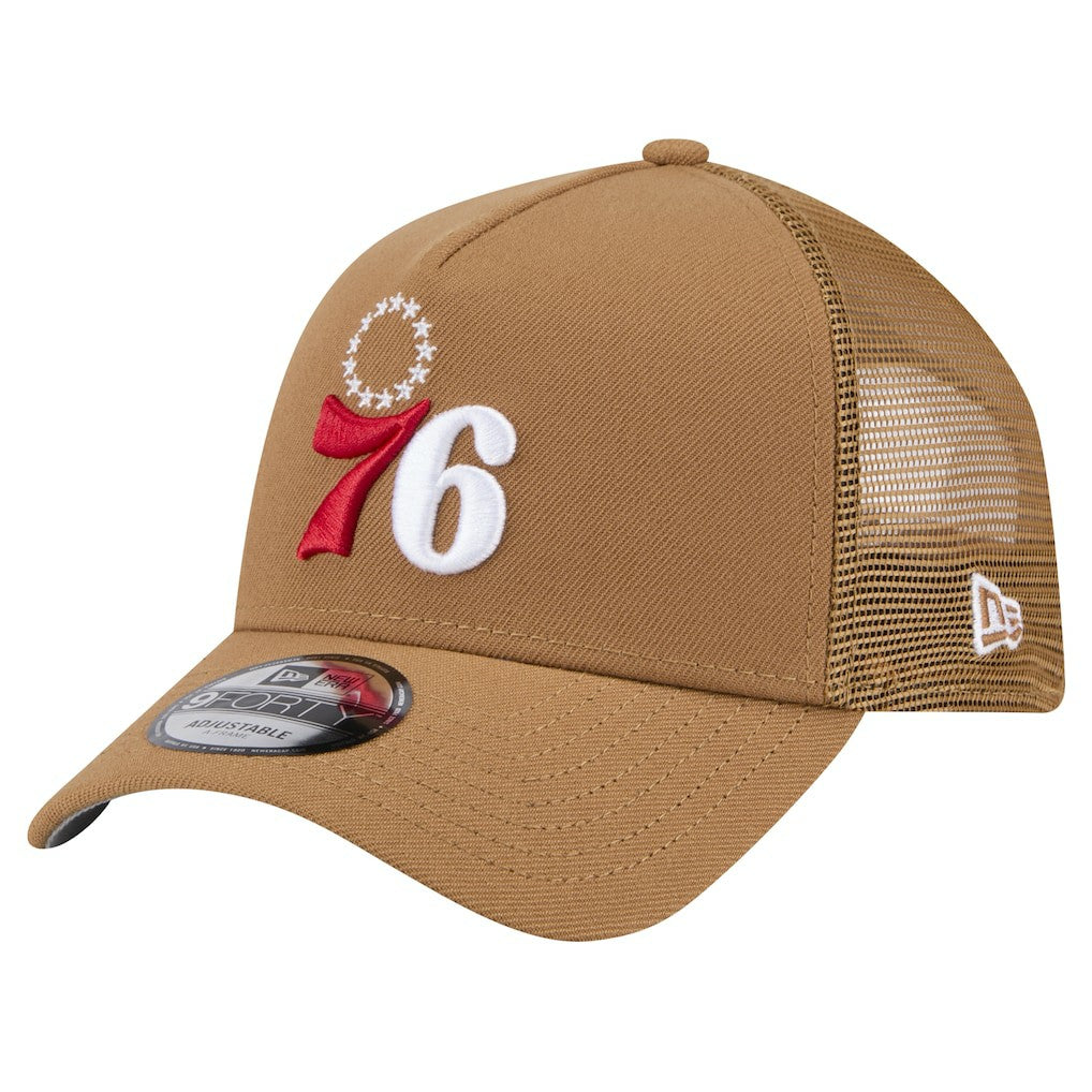 Tan Philadelphia 76ers 9FORTY A-Frame Trucker Adjustable Hat | NBA