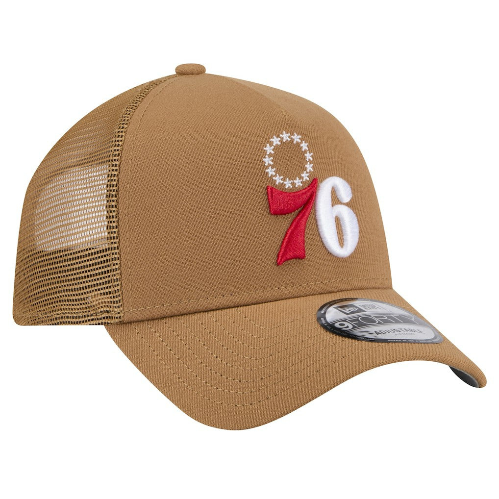 Tan Philadelphia 76ers 9FORTY A-Frame Trucker Adjustable Hat | NBA