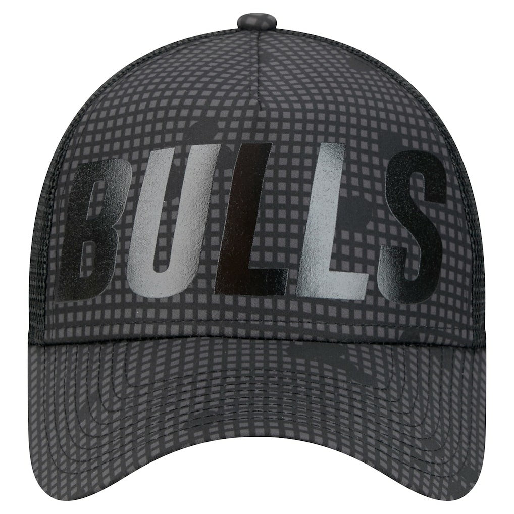 Black Chicago Bulls Male Adult Midnight Ink Tonal A-Frame Trucker 9FORTY Adjustable Hat | NBA