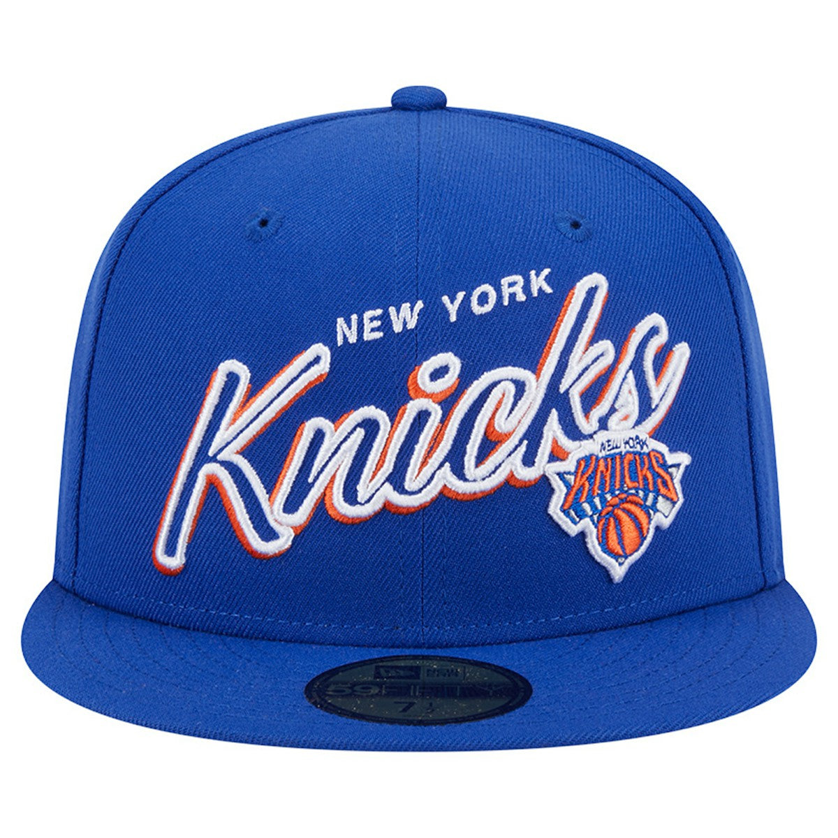 Blue New York Knicks Sport Night Script Sided 59FIFTY Fitted Hat | NBA